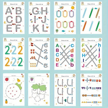 Wipe Clean Tracing Workbook for Kids — 64-Page Reusable Magic Exercise Book with 8 Color Pens & Eraser, Pen Control Writing Practice for Preschool Kindergarten Ages 3+, Back to School Gift