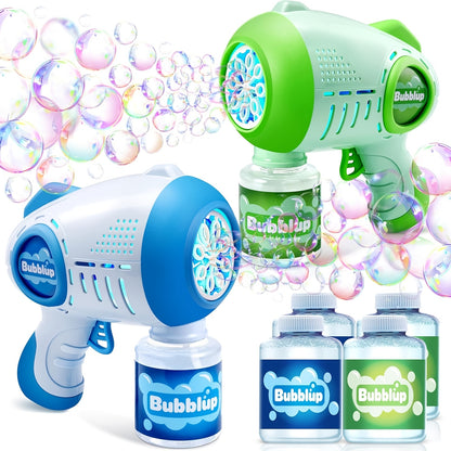 SYNCFUN 2 Packs Bubble Guns with 4 Bottles Solution, 10 Holes Light Up Automatic Bubble Machine Gun for Kids, Adults, Summer Toys, Easter Basket Stuffers, Birthday Gift, Party Favors