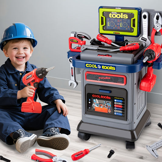 Kids Tool Kit 41pcs with Folding Workbench & Electric Drill Toy – STEM Engineering Playset with Storage | Interactive Construction Playbench, Realistic Role Play Set for Boys & Girls Ages 3 4 5, Christmas Gift