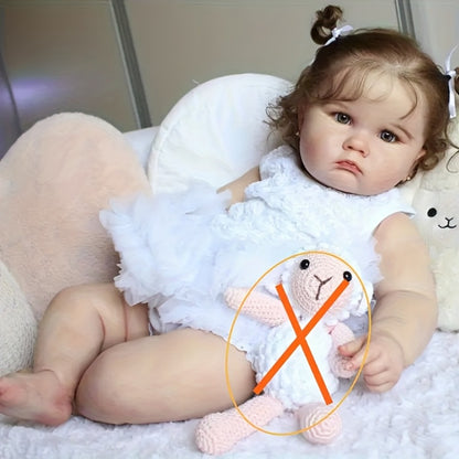 3D-Painted Skin Reborn Baby Doll 24 Inch Cloth Body Soft Vinyl Limbs Hand-Rooted Hair Acrylic Eyes – Lifelike Newborn Girl with Outfit Pacifier Bottle Ear Studs Birth Certificate, Collector Gift Ages 3+