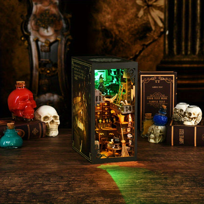 LED Book Nook Kit Master's House – DIY 3D Wooden Vintage Alley Bookshelf Insert with LED Light, Miniature Scene Craft for Adults & Teens, Unique Bookend Home Decor, Birthday Christmas Valentine's Day Gift