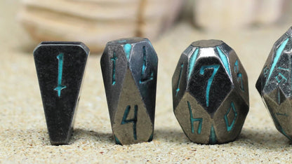 Metal DnD Dice Set 7pcs Glow in the Dark – Stonehenge Zinc Alloy Polyhedral Dice with Display Box, D4 D6 D8 D10 D12 D20 for D&D RPG Tabletop Games, Unique Gamer Gift Blue