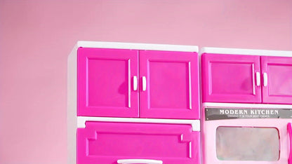 64pcs Pink Kitchen Toys with Realistic Lights & Sounds, Mini Furniture Pretend Playset for Kids, Doll Kitchen House Toy