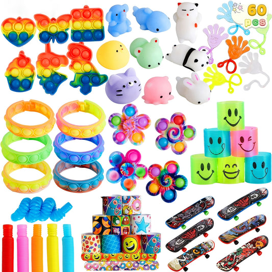 [Party Favors Toys] 60pcs Party Favors Toys For Kids, Popular Multi-Item Fidget Toys Pack, 9 Different Styles Of Products, Colors Or Patterns Of These Styles Are Different, Goodie Bags Fillers For Birthday Party, Prizes In Bulk For School, Pinata Stuffers