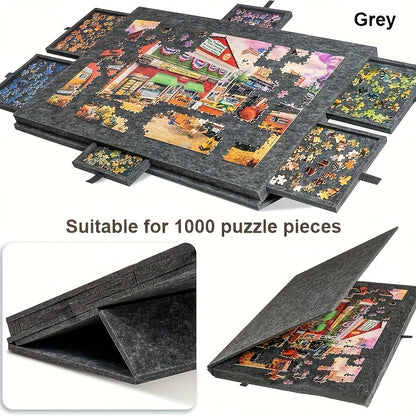 1000pcs Large Puzzle Board, 6-Drawer Classification System with Tile Storage, Foldable Jigsaw Table with Built-In Stand & Protective Cover, Portable Puzzle Organizer for Adults