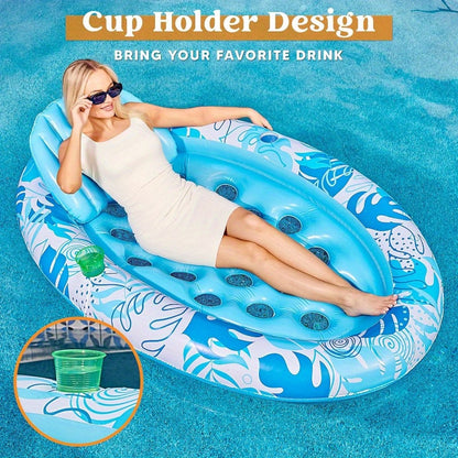 SYNCFUN Inflatable Tanning Pool Floats Adult-Oval Tanning Float Lounger for Adults Raft, Sunbathing Lounge Cool Water Party Games Lake Beach Swimming Pool Sun Tan Tube with Backrest Cup Holders