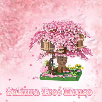2028/1020pcs Tree House, Cherry Blossom, Eternal DIY Home Desk Decoration, Suitable for Boys And Girls, Mini Building Blocks, Assembly Set, Relax Toy, Children's Day Gift, Collectible Model Set, Living Room Decoration Building Blocks