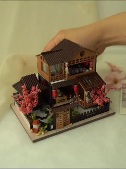 1pc DIY Miniature House Kit, Sakura Style House, Adult Building Dollhouse Kit, Wooden Dollhouse Kit, Model Building Kit, Halloween, Christmas Gift (Glue and Batteries Not Included)
