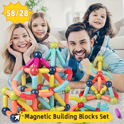 Creative Magnetic Sticks Building Set 28/58 Pcs – 3D Structure Construction STEM Toy for Kids, Stimulate Imagination & Creativity, Perfect for Family Classroom & Group Play Ages 3+