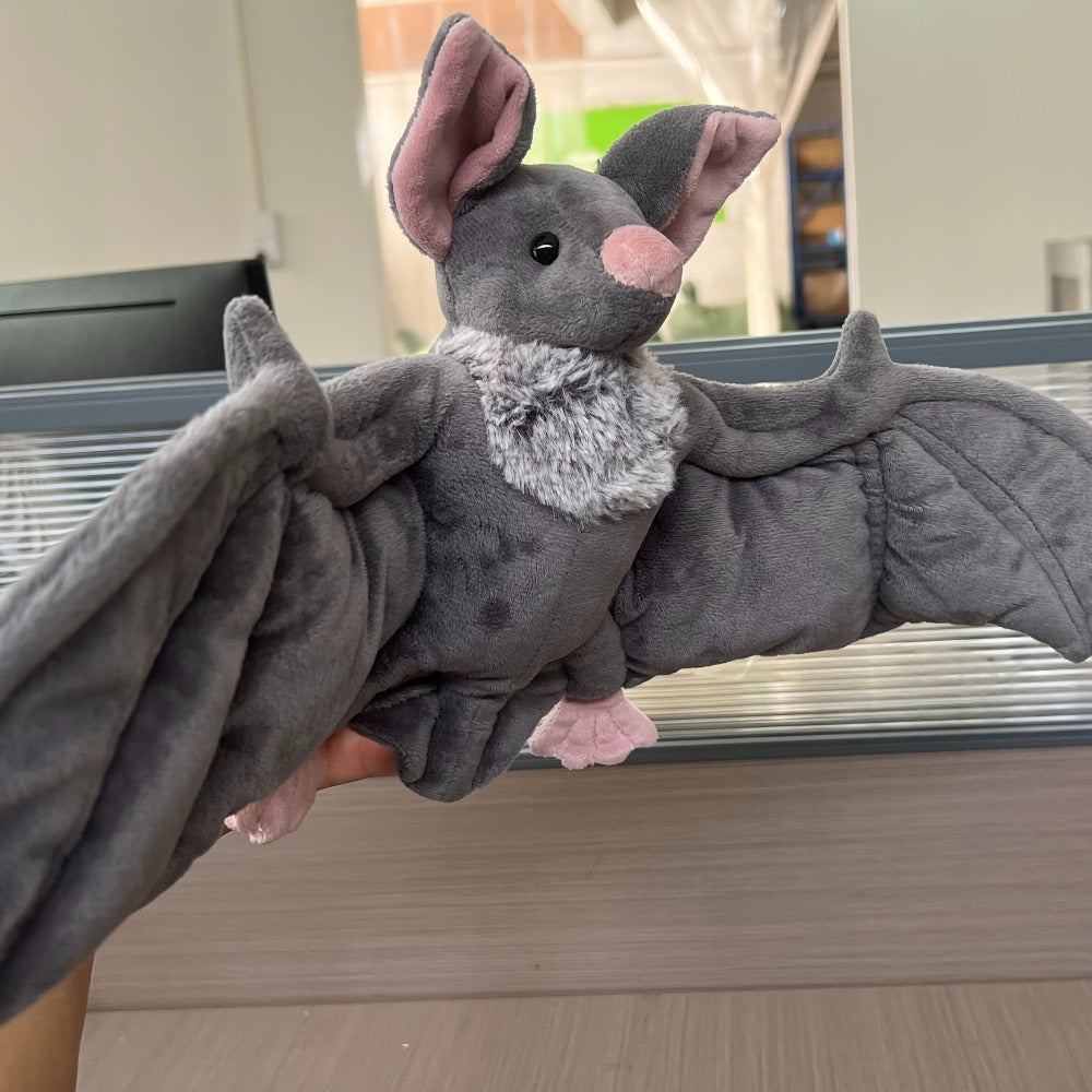 Giant Bat Plush Stuffed Animal 23" Wingspan — Soft Grey Spooky Bat Toy, Halloween Decor for Home Bedroom Car, Cute Creepy Gift for Kids Adults Animal Lovers