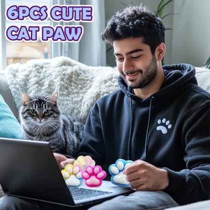 6pcs Colourful Taba Squishy Paw Sticky Squeeze Cat Paw, Handmade Soft Sticky Toys, Cute Fufu Squishy Fidget Toys for Kids Adults(1 Blue&Purple&Pink&White And 2 Colorful Paws)Multi-Item Party Favor Packs for Christmas Easter Halloween Valentine's Day
