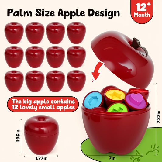 [Educational Toddler Toys] Geometric Apple Shape Sorter Toys for Toddlers 10m+, Preschool Educatioanl Learning Color Sorting Matching Games Fine Motor Toddler Activities Toys for Kids Boys Girls