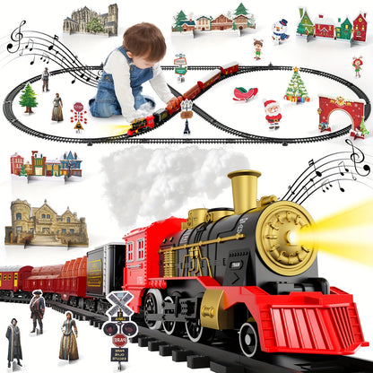 Train Set Toys for Kids, Christmas Train Sets Toys for Kids W/Smokes, Light & Sound Include 6 Car And 28 Tracks, Christmas Train Set Toys Birthday Gifts