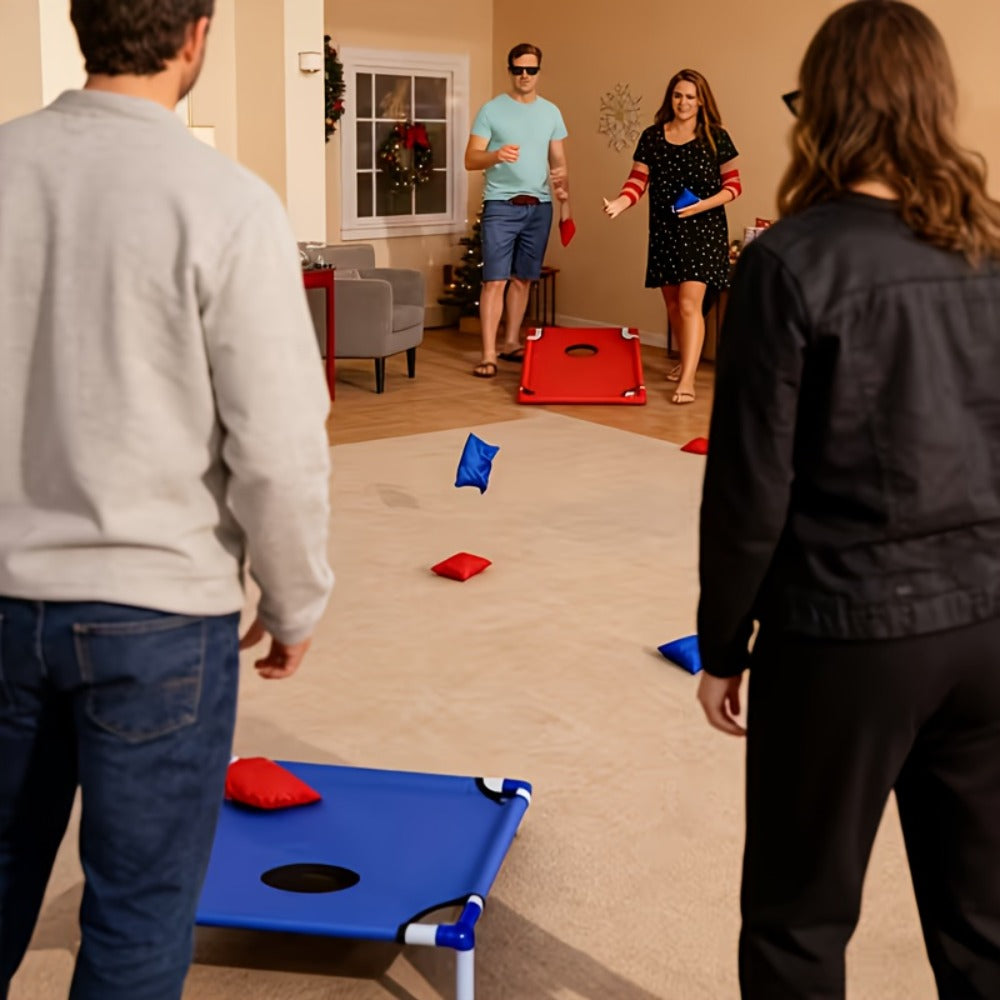 Portable Cornhole Bean Bag Toss Game Foldable Board 12 Bean Bags Storage Bag Outdoor Backyard Camping Party Game Kids Adults Family Birthday Holiday Gift Red Blue