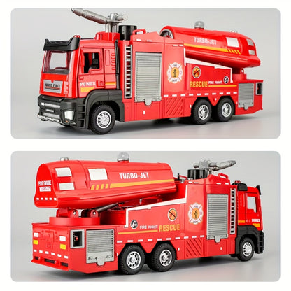 Zinc Alloy Firetruck Model, Upgraded Version Water And Fog/Mist Spray Fire Rescue Truck Toys for Kids, Pull Back Fire Truck with Light And Sound Function, Ideal Gift for Boys And Girls Birthday, Holiday