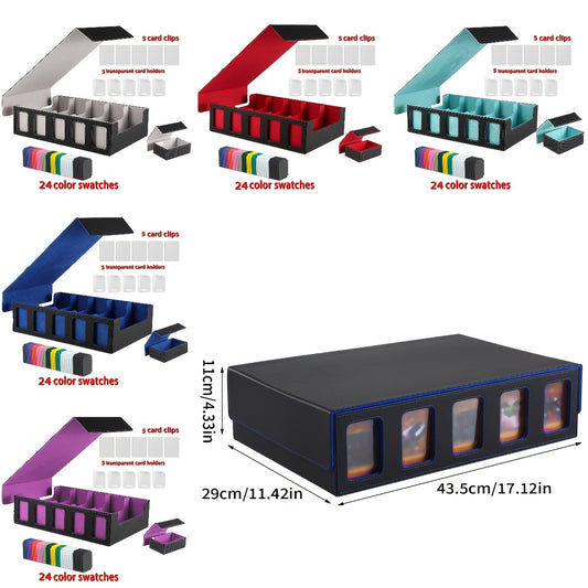 Five Row Game Card Storage Box, Equipped With 24 Colored Cards; Five Card Sleeves; Five Grid Boards, Suitable For Tabletop Gaming Gatherings, Card Collection Displays, Daily Organization And Storage, Suitable For Tabletop Gaming Enthusiasts