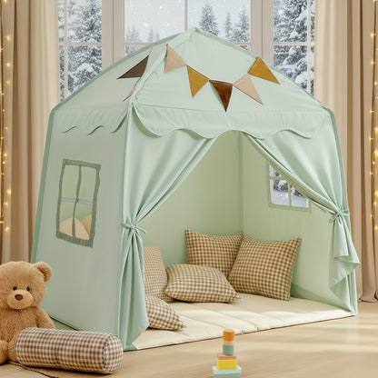 Extra Large Kids Play Tent with Flags, Portable & Foldable Teepee, Indoor Outdoor Dome Tent Playhouse, Bed Tent Bed Canopy for Boys & Girls, 59x39x59in, Toys Not Include, Christmas & Halloween
