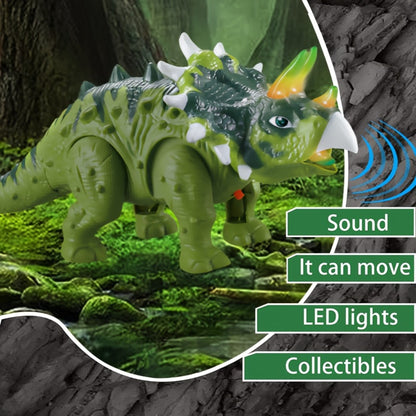 Triceratops Dinosaur Toy That Walks, Lights Up & Roars – Electric Dino Toy for Boys & Girls, Birthday Halloween Christmas Gift, Green / Gray