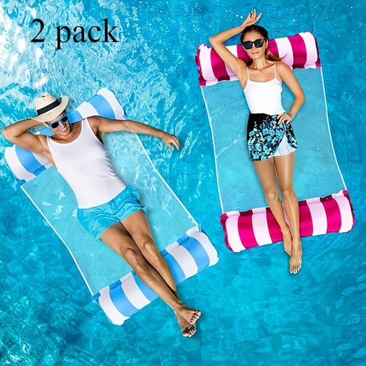 Auspicious Rain 2-pack Adult Swimming Circle 4-in-1 Inflatable Floating Bed(hammock, Lounge Chair, Drifter, And Exercise Saddle)Blue, Dark Blue, Rose Red Swimming Pool, Lake, Beach Leisure Float