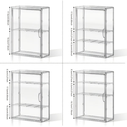4 Tiers Wall-Mounted Acrylic Display Case | Clear Figure Display with 3 Adjustable Dividers, Magnetic Door, Dust-Proof, Large Collectibles Storage Shelf