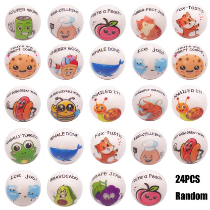 24-Pack 6. 1.18inch Motivational Animal Relax Squeeze Balls With Inspirational Quotes - Soft TPU White Sensory For Classroom, Office, Party Favors & Team Building Gifts, Classroom Activities, Cartoon Animal Theme, Thermoplastic Polyurethane Random Patter