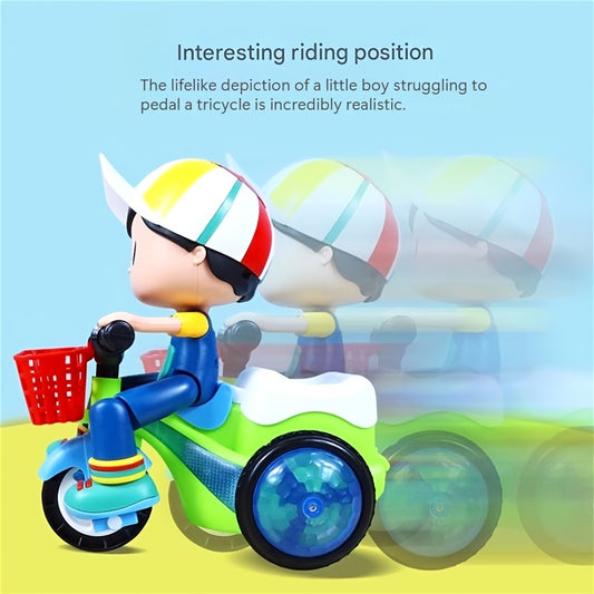 Toddler Electric Tricycle Toy Motorcycle with 360° Rotation, Luminous Lights & Push-Power/ Operation - Green/Red/Pink/Purple Kids Ride-On Car, Stunt Vehicle for Olds (, Low Voltage) - Birthday/Christmas