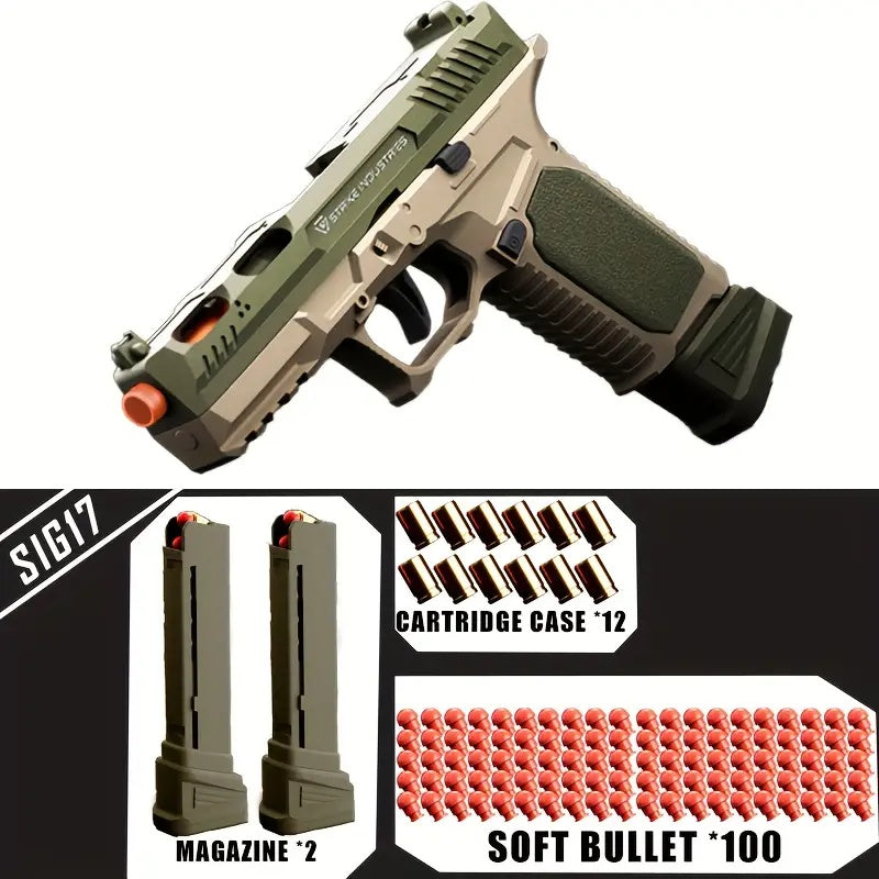 Cool Toy Gun, Soft Bullet Toy Gun Pistol With Ejecting Shells, Semi-Automatic Rapid-fire Toy Fake Guns With 100 Bullets, Indoor, Outdoor Shooting Games, Birthday Halloween Christmas Gift For Boy
