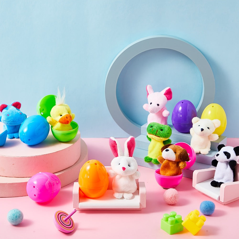20 Set/40pcs Finger Puppets with Eggs Prefilled Egg with Cartoon Animal Puppets Toys Back to School Soft Plush Dolls Props for Party Basket Stuffers (Cute Style)