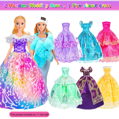 Doll Closet Playset with Doll Clothes And Accessories Including One Doll, Closet, Stylish Blue Set, Luggage, Shoe Rack, Wedding Gowns.Christmas Gift for Kids Aged 3+