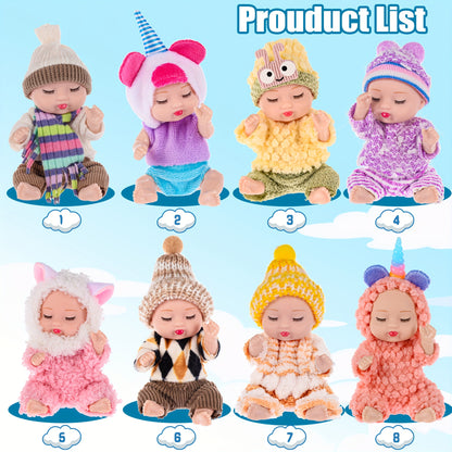 Mini Plush Dolls Set 8 Pack 4 Inch – Soft Stuffed Toy Figures with Colorful Plush Outfits & Hats, Cute Collectible Gift for Girls Toddlers Ages 3+, Birthday Party Favor Easter Stocking Stuffer