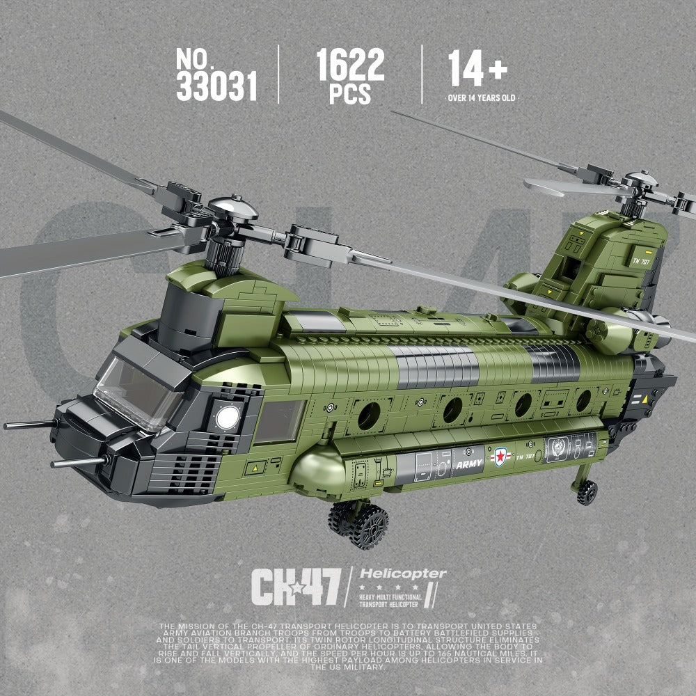 Chinook Helicopter Building Blocks Set 1622 Pcs – US Military CH-47 Transport Helicopter MOC Model Kit for Adults & Teens, Military Aircraft Display Build, Christmas Birthday Gift for Aviation Fans
