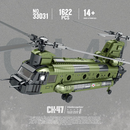 Chinook Helicopter Building Blocks Set 1622 Pcs – US Military CH-47 Transport Helicopter MOC Model Kit for Adults & Teens, Military Aircraft Display Build, Christmas Birthday Gift for Aviation Fans
