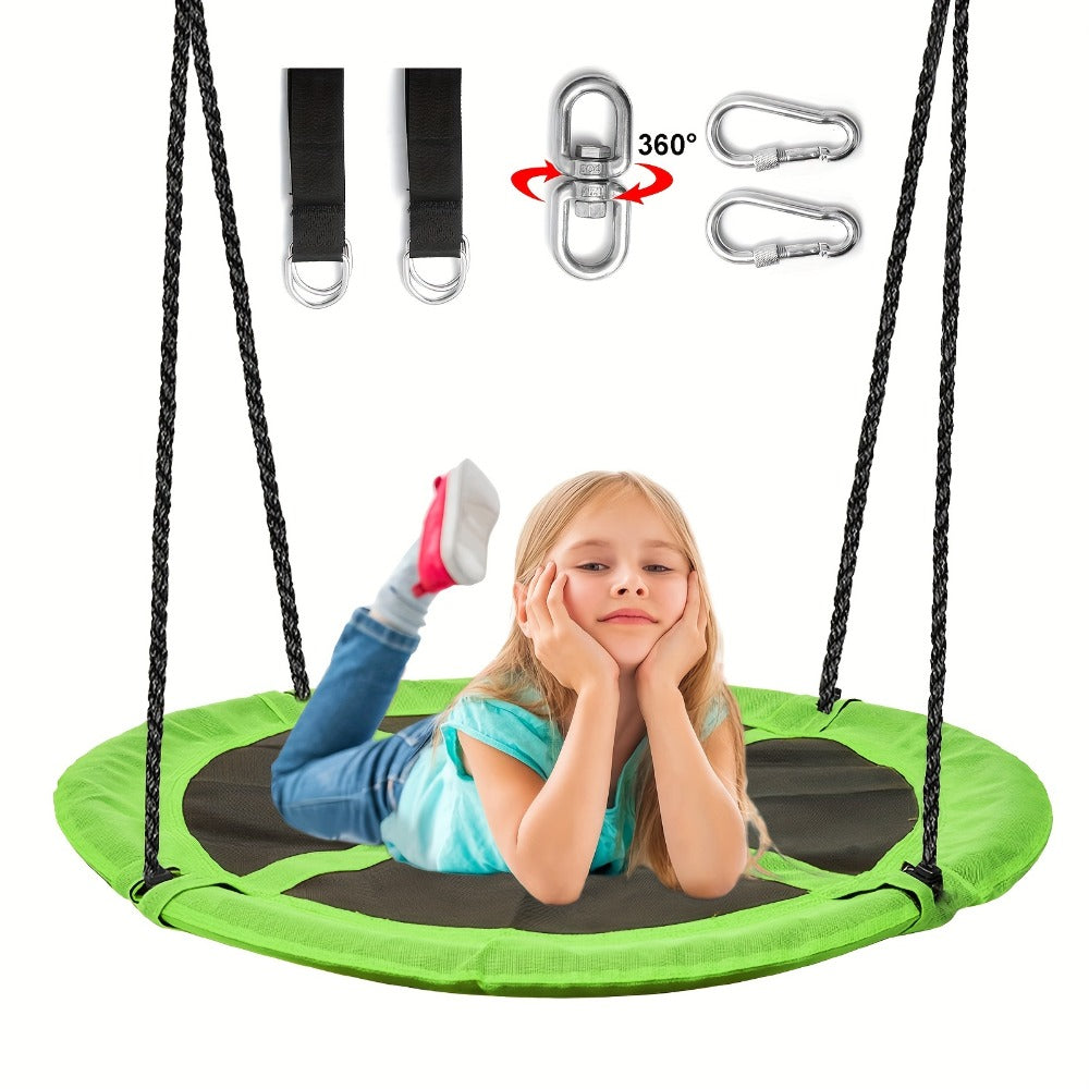 Saucer Swing for Kids 43 Inch – 360° Rotating Spinner Swing with Swivel, Adjustable Ropes & Hanging Straps, Durable Round Nest Swing for Outdoor Tree or Swing Set, Backyard Playground Gift