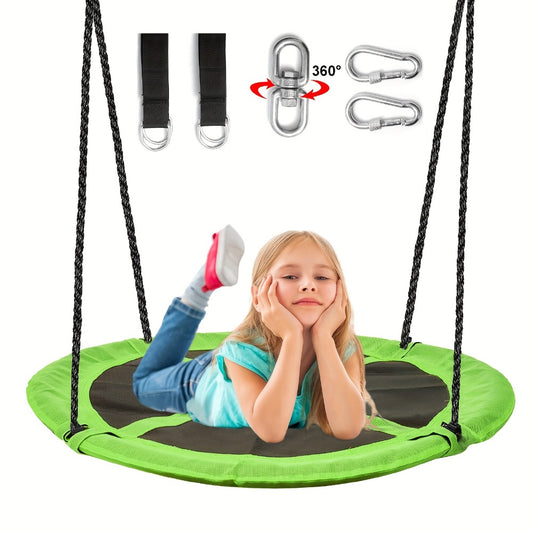 Saucer Swing for Kids 43 Inch – 360° Rotating Spinner Swing with Swivel, Adjustable Ropes & Hanging Straps, Durable Round Nest Swing for Outdoor Tree or Swing Set, Backyard Playground Gift