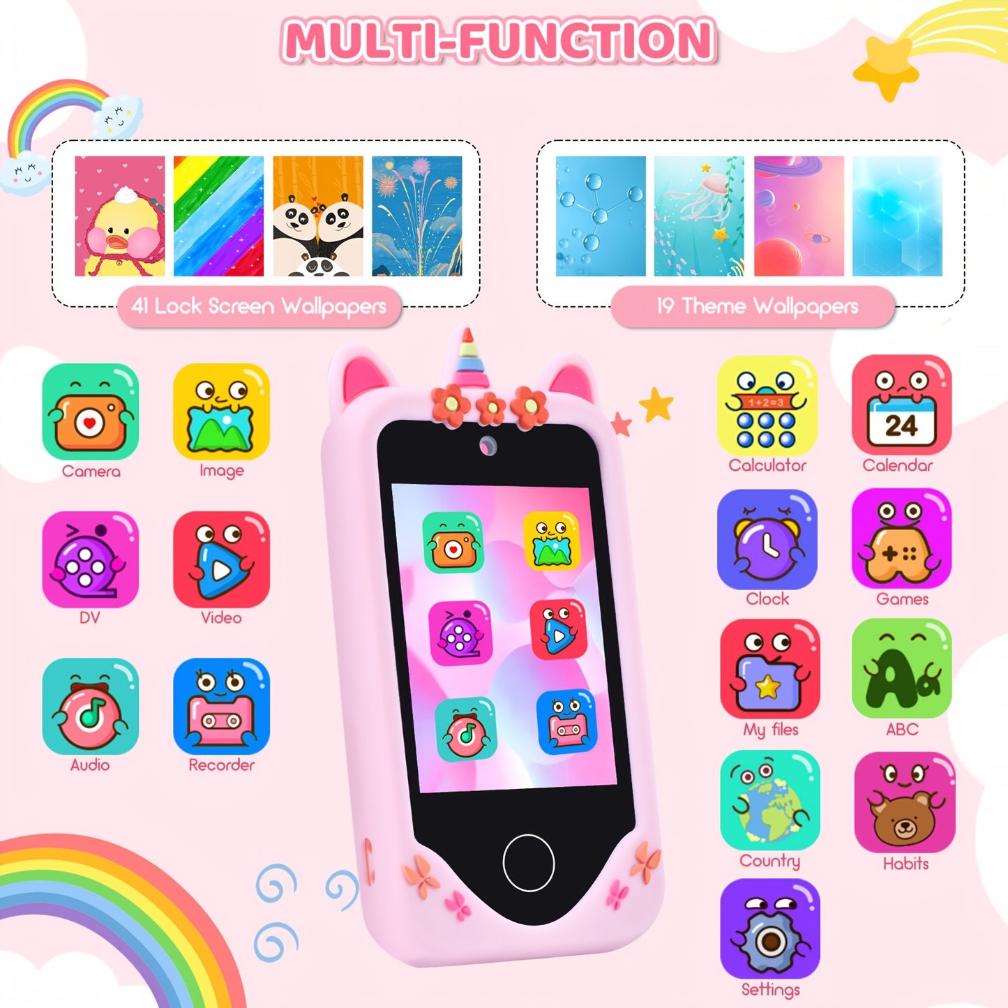Kids Phone, Touch Screen High-Definition Dual Camera Toy Phone, with 32GB SD Card Travel Toy, Suitable for 3-10-Year-Old Girls' Birthdays And Christmas Gifts - Smartphone Toy