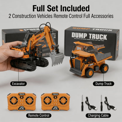 Remote Control Construction Vehicle Set 2/3/4pcs – 2.4G 11-Channel RC Excavator Dump Truck Bulldozer Alloy & Plastic Engineering Toy Car Kit for Kids Boys, Great Birthday Gift