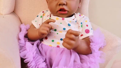 DAYOFF KIDS Reborn Baby Dolls, 21.5 Inch Reborn Doll, Vinyl Black Doll, Beautiful Pupils, African American Full Set Curly Hair Doll for Age 3 & Up -Hand-made Dolls, Hand-painted Paintings, Artworks And Collectibles Can Be Used As Holiday Gifts