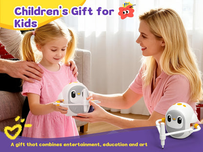 Drawing Robot for Kids with 200 Learning Cards & 12 Color Pens | Interactive Educational Toy, Tablet-Free Drawing Game, Step-by-Step Lessons, Suitable for Boys & Girls Ages 3+, ABS Material, USB Charging