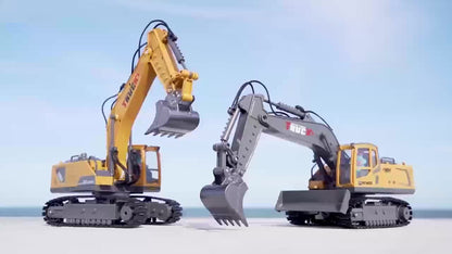 RC Excavator Toy 1200mAh 120-Min Battery Life with Metal Shovel & LED Lights – 13CH/17CH Remote Control Construction Truck for Boys Ages 8+, Birthday Christmas Gift (Yellow/Gray)