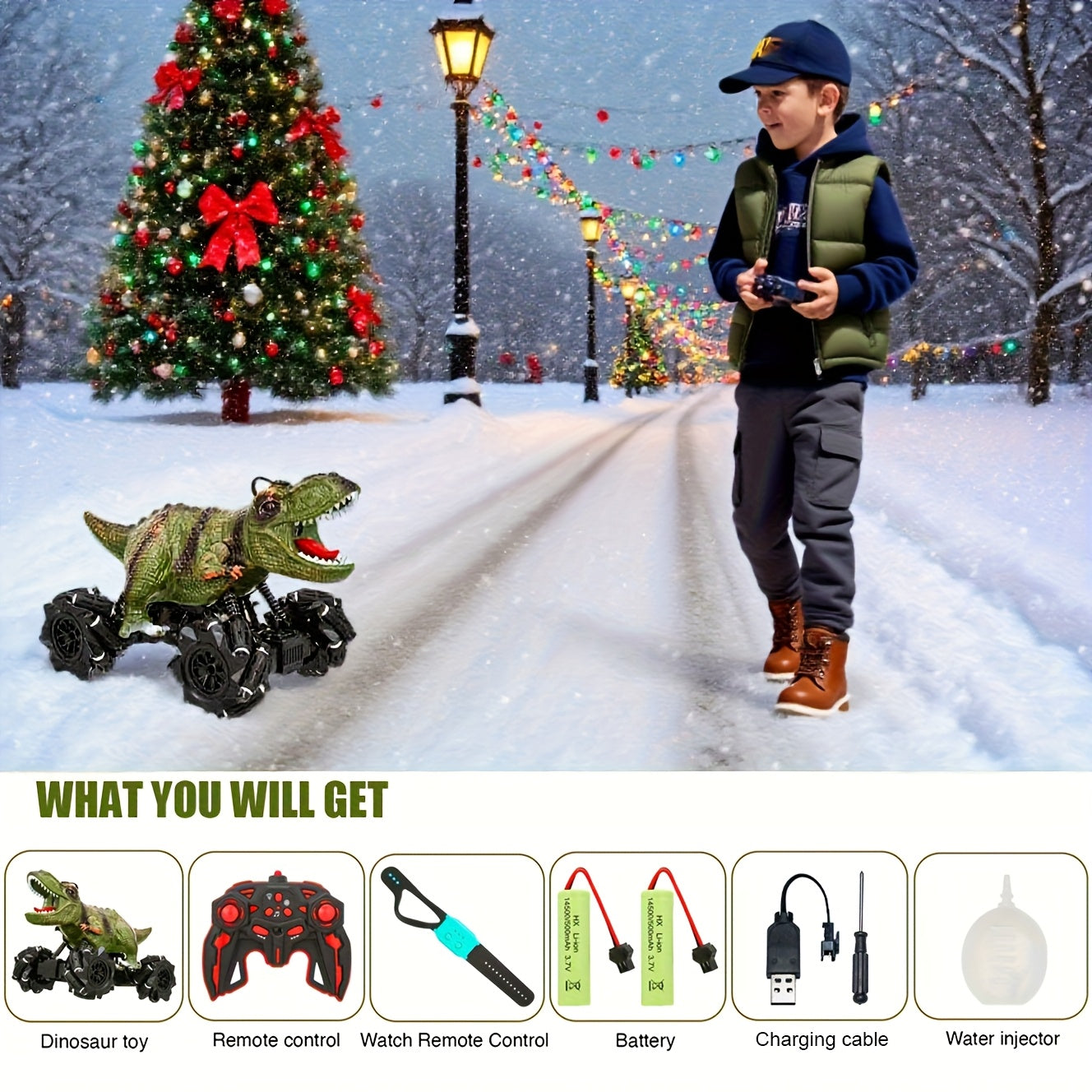 Dinosaur Stunt Remote Control Car with Lights, Sounds, And Spray Function - Monster Stunt Truck Toy Perfect for Indoor And Outdoor All-terrain Fun Durable Construction with Side-to-side Parallel Movement Ideal Birthday, Or Easter
