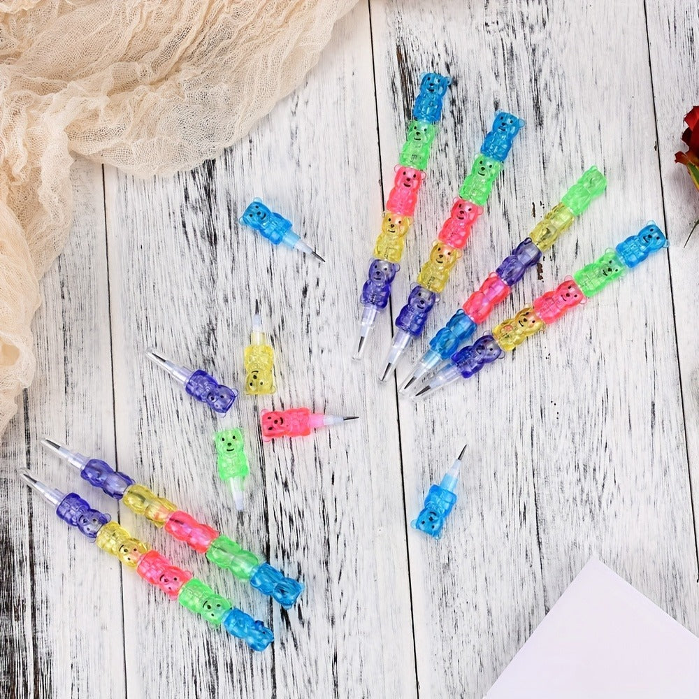 Bear Stackable Pencils 5-in-1 HB 59pcs No Sharpening Needed – Cute Cartoon Multicolor Snap Together Pencil Set Party Favor School Supply Gift for Kids Ages 4+ Birthday Easter Christmas