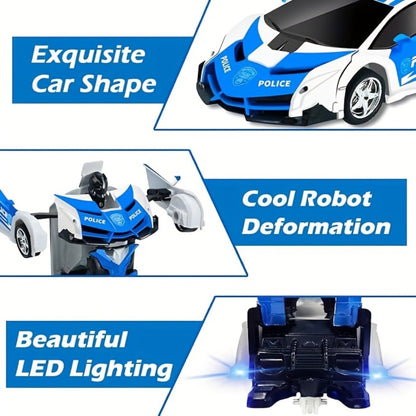 Spider Transformer RC Car for Kids – 1:18 Scale One-Button Transform Robot Toy Car with LED Headlights, 2.4GHz 360° Rotation Drift, Police Car Racing, Birthday Christmas Gift for Boys & Girls Ages 3+