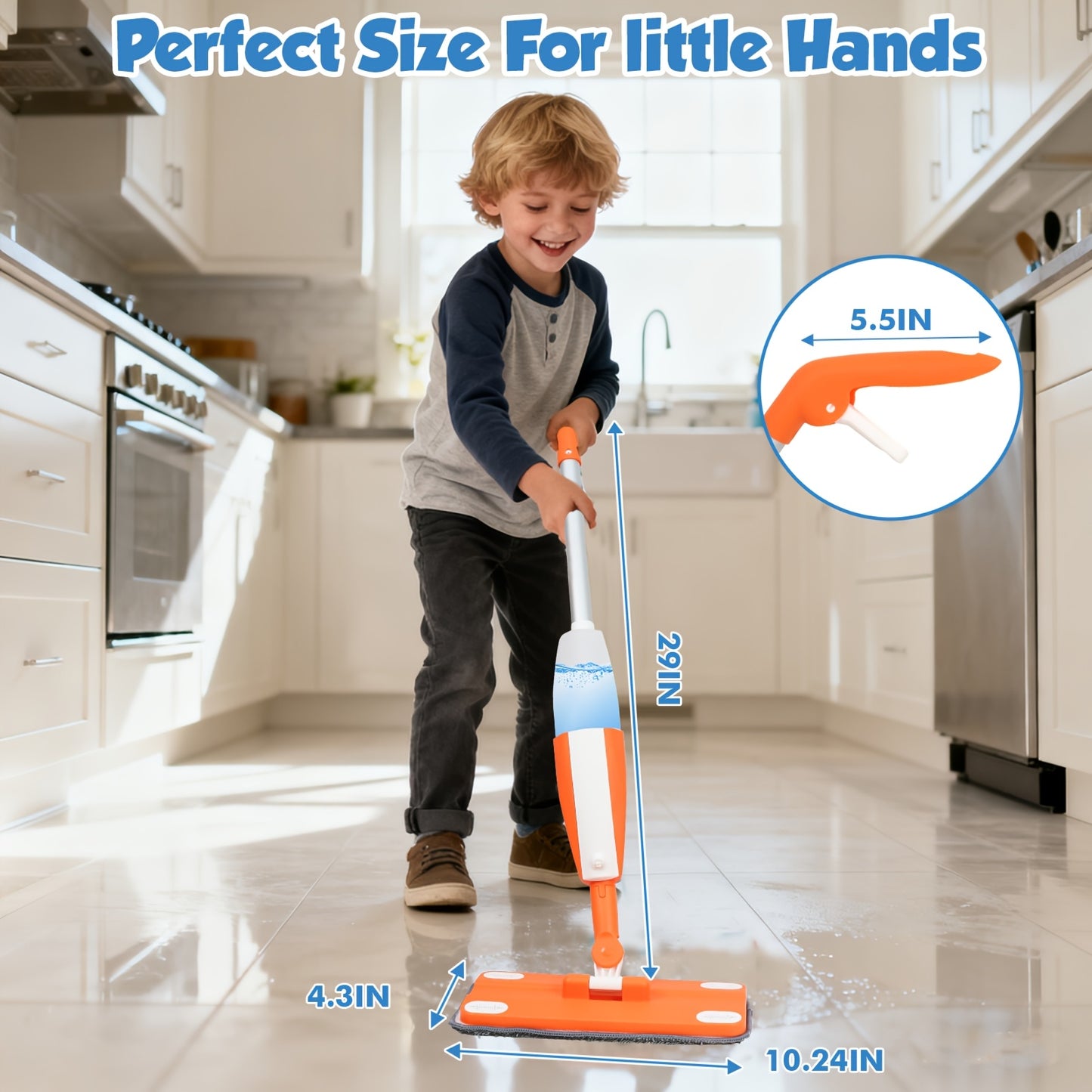 Kids Spray Mop - Real Work Cleaning Toy Kit with Water Sprayer & Washable Pad, Children's Play House Toys - Mini Mop & Broom - Interactive Learning Toy for Children 3+ Years Old, Best for Christmas, Perfect for Thanksgiving, Birthday Gifts