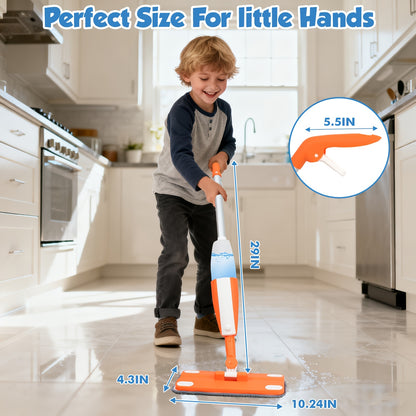 Kids Spray Mop - Real Work Cleaning Toy Kit with Water Sprayer & Washable Pad, Children's Play House Toys - Mini Mop & Broom - Interactive Learning Toy for Children 3+ Years Old, Best for Christmas, Perfect for Thanksgiving, Birthday Gifts