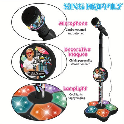 1 Set Kids Karaoke Microphone Toys - Kids Microphone Amplified Music Kids Microphone Random Print With Stand Analog Standing Karaoke Kids Singing Toys