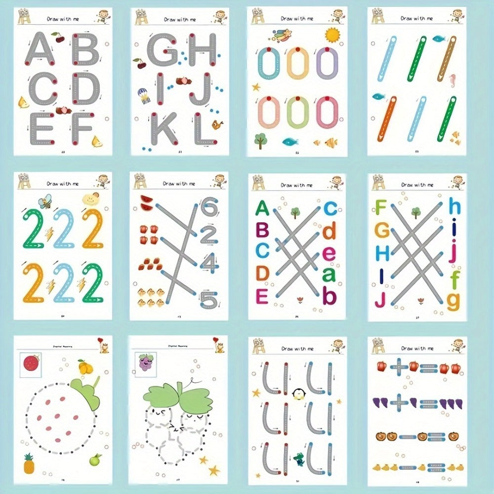 Magic Practice Book Set – Reusable Handwriting & Calligraphy Workbook with Erasable Pens, Letter Number Tracing for Kids, 64 Pages Writing Practice Gift for Boys Girls