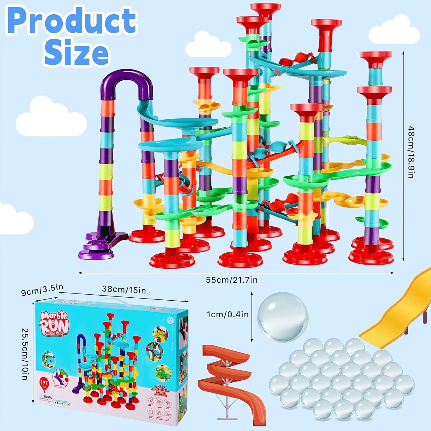 142/197pcs Marble Race Track Toys, Marble Run Set, Construction Building Blocks Game for Kids Birthday STEM Gifts, And Early Cognition, Hand Exercise, Parent-child Interaction, for Christmas Gifts, Best Gift for Holidays, Halloween, Christmas