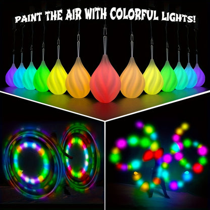 LED Poi Balls-2021 Upgraded Soft Spinning Glow Poi for Beginners And Professional Rainbow Fade And High Strobe Spinning LED Glow Balls Light Up Balls 1x Pair Glow Poi Balls