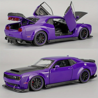 [Zinc Alloy Car Model] Purple Dodge Sports Car Zinc Alloy Car Model with Display Base - High Simulation Static Display Ornament with Openable Doors, Highly Restored Details, Ideal Home Desktop Decoration, Must-Have Collectible for Model Car Enthusiasts