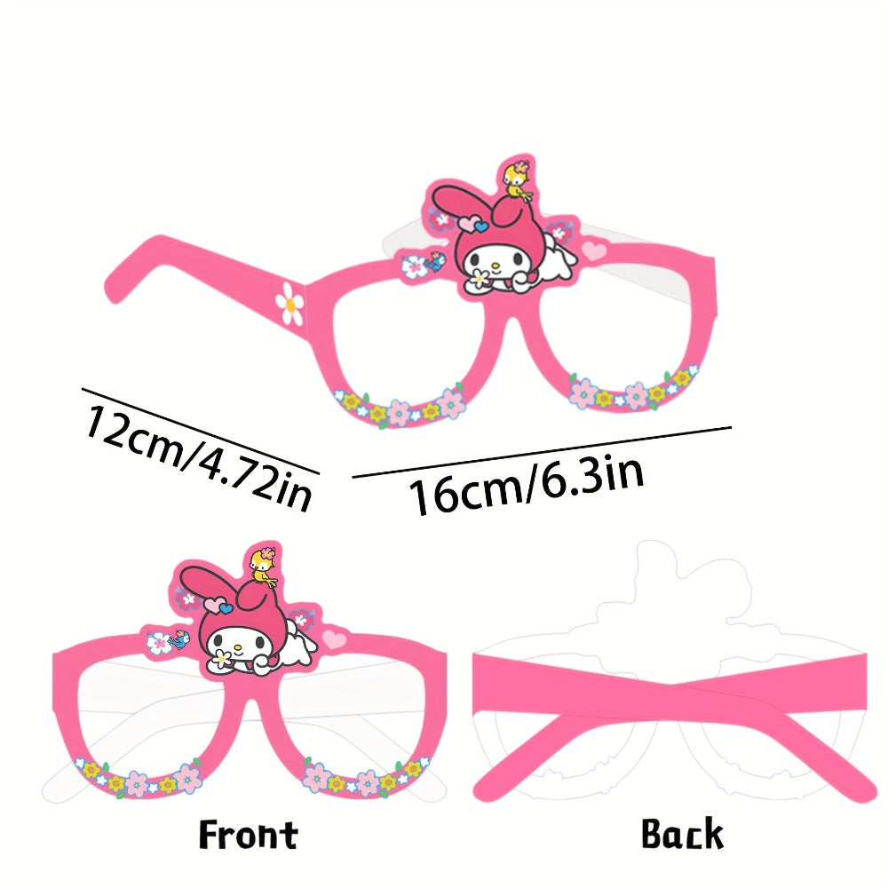 Sanrio Party Glasses Props Set 12 Pcs Hello Kitty Kuromi My Melody Cinnamoroll Gudetama Licensed Paper Photobooth Eyewear for Birthday Party Favors, Holiday Celebrations & Seasonal Decor
